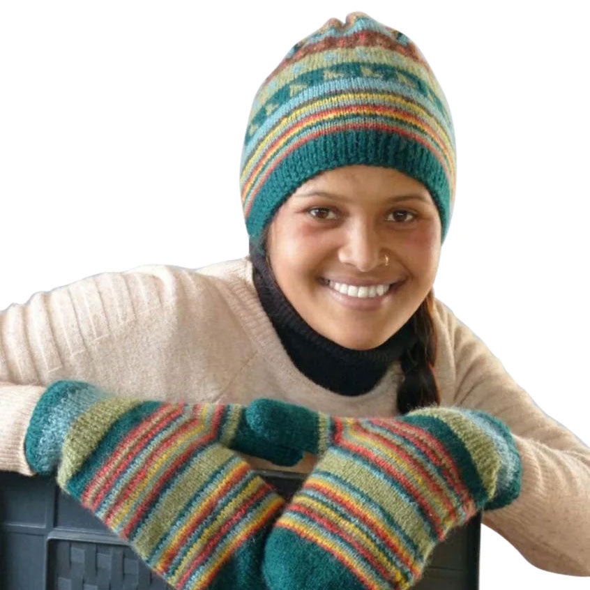 Mountain Autumn fleece-lined caps and mittens