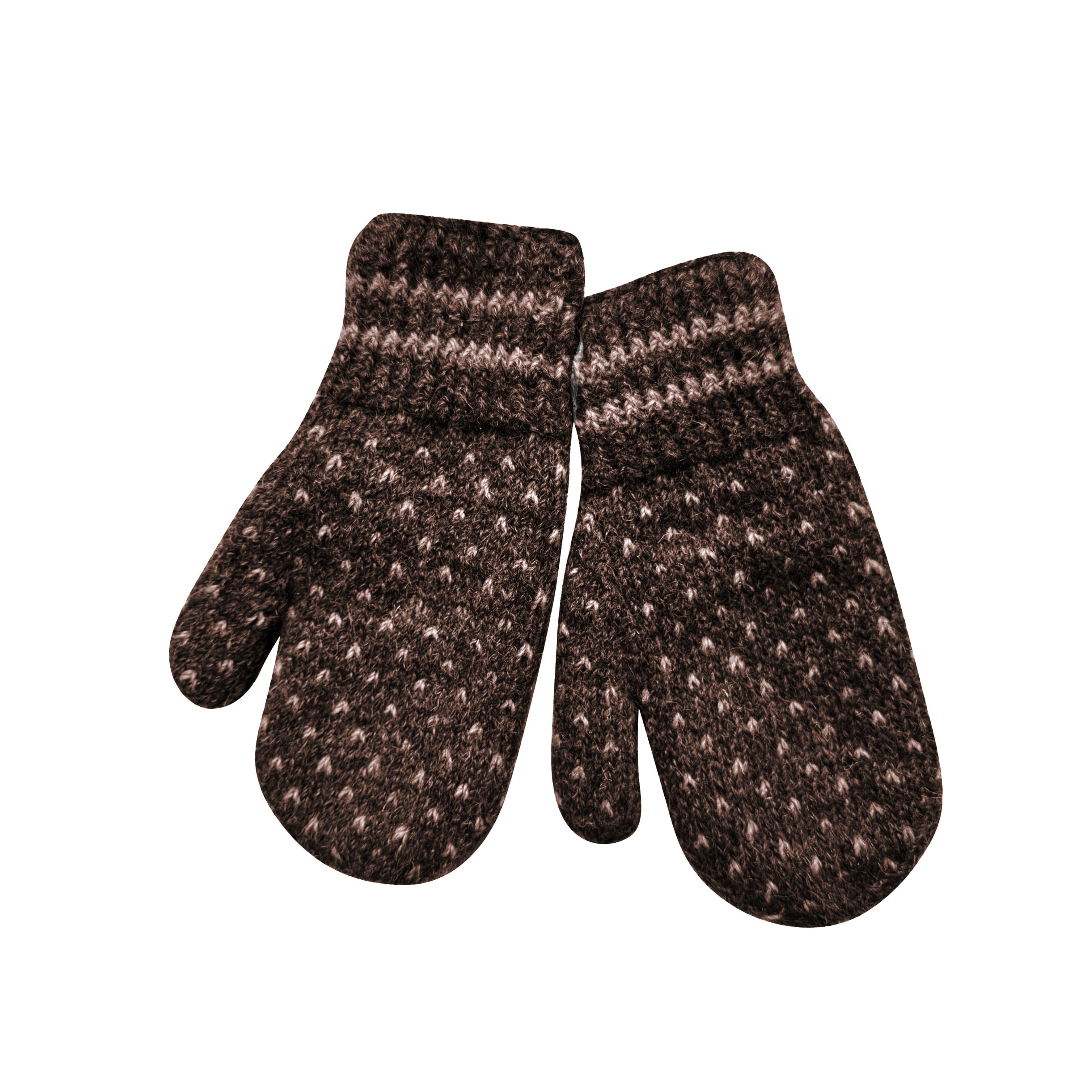 Dark Brown natural wool fleece lined cap and mittens with Cream Flecks
