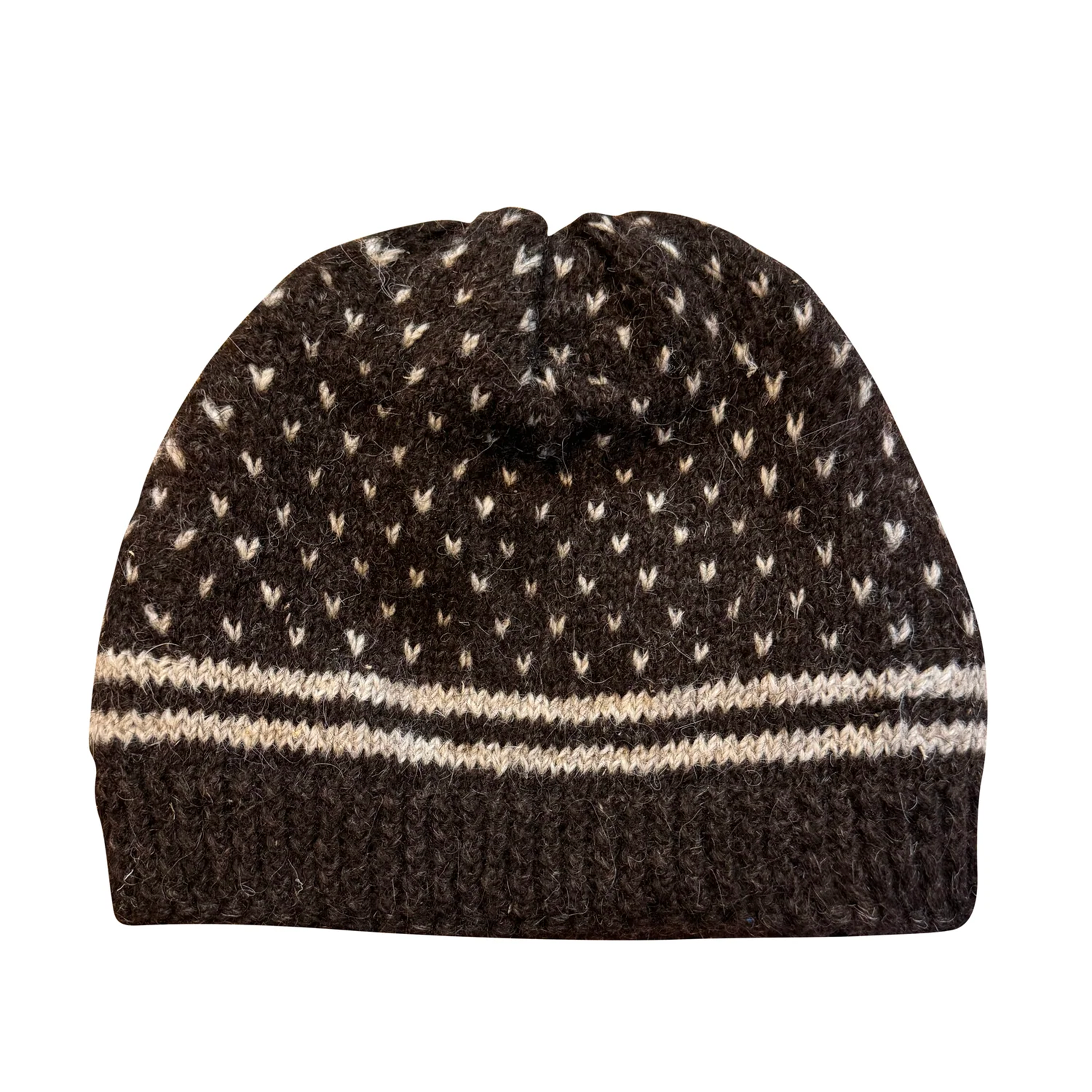 Dark Brown natural wool fleece lined cap and mittens with Cream Flecks