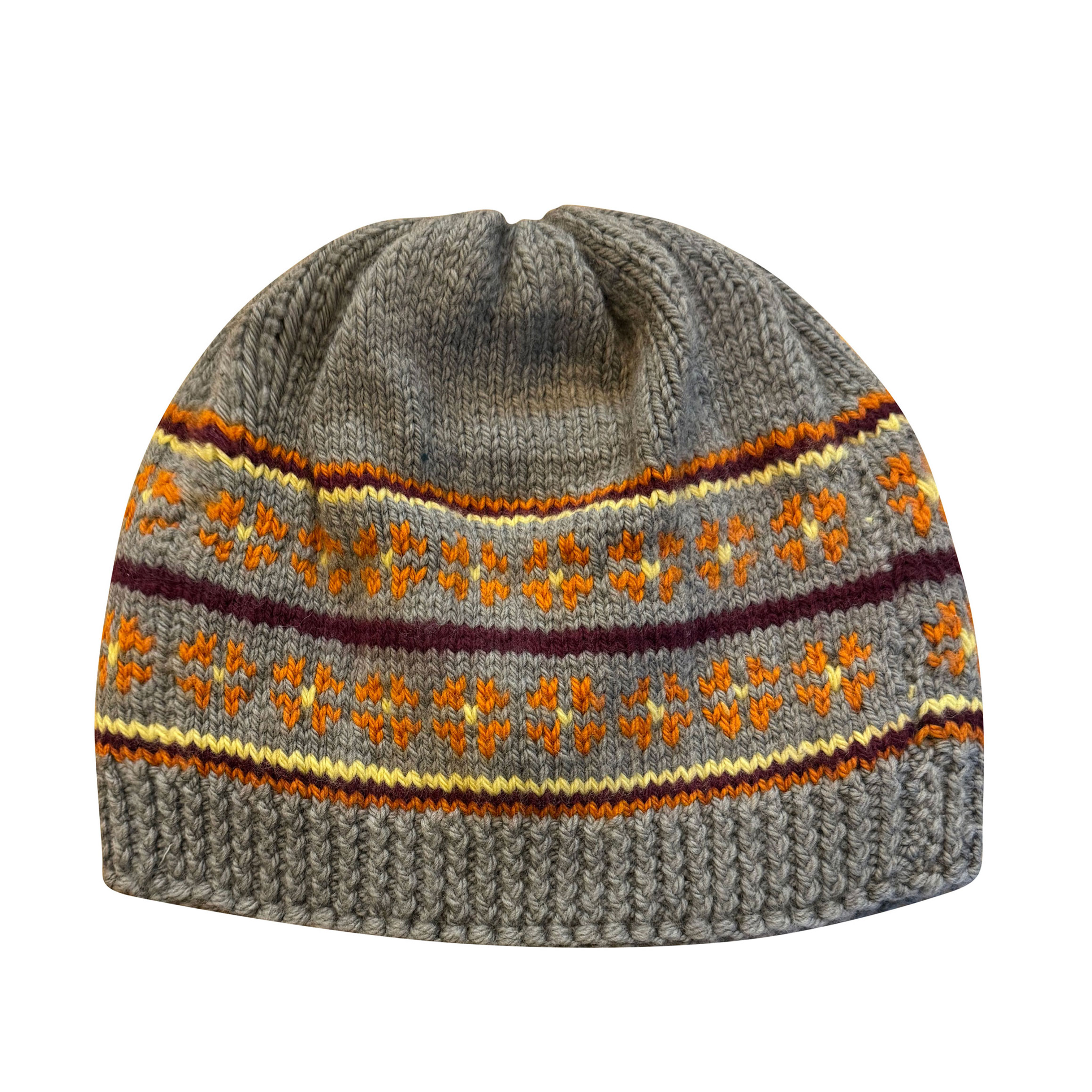 Grey Hand-dyed wool cap with Orange Flowers