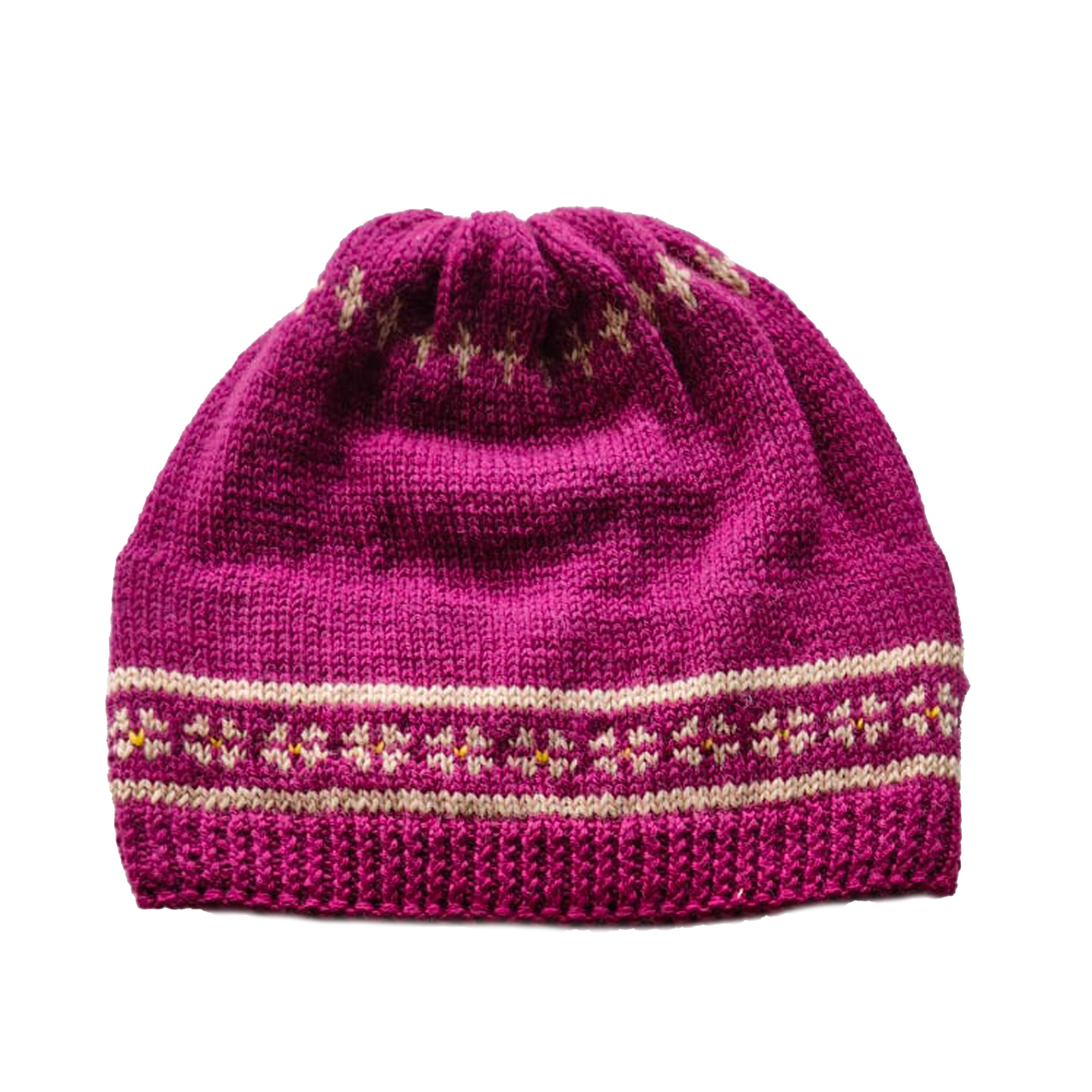 Magenta and Cream Flower Hand-dyed Cap and Mittens