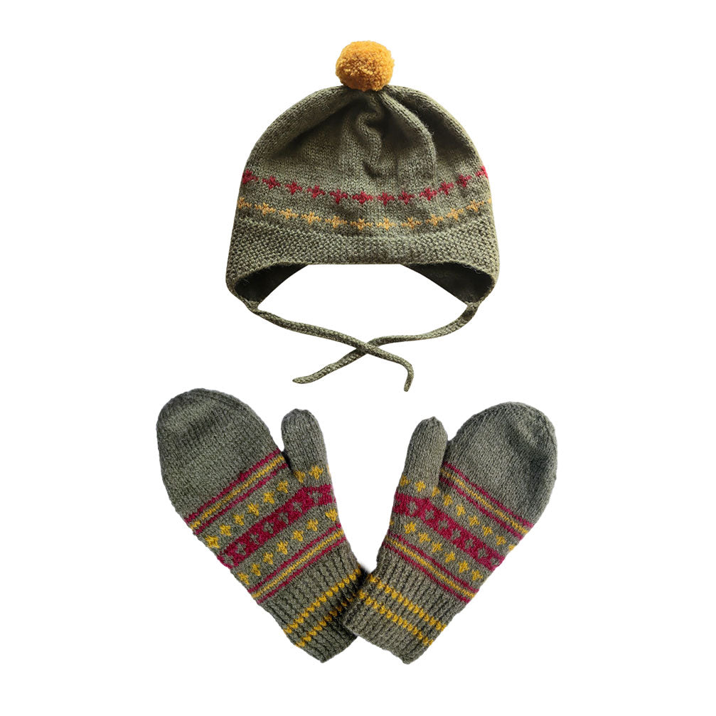 Shepherd Olive Fleece-lined caps and mittens
