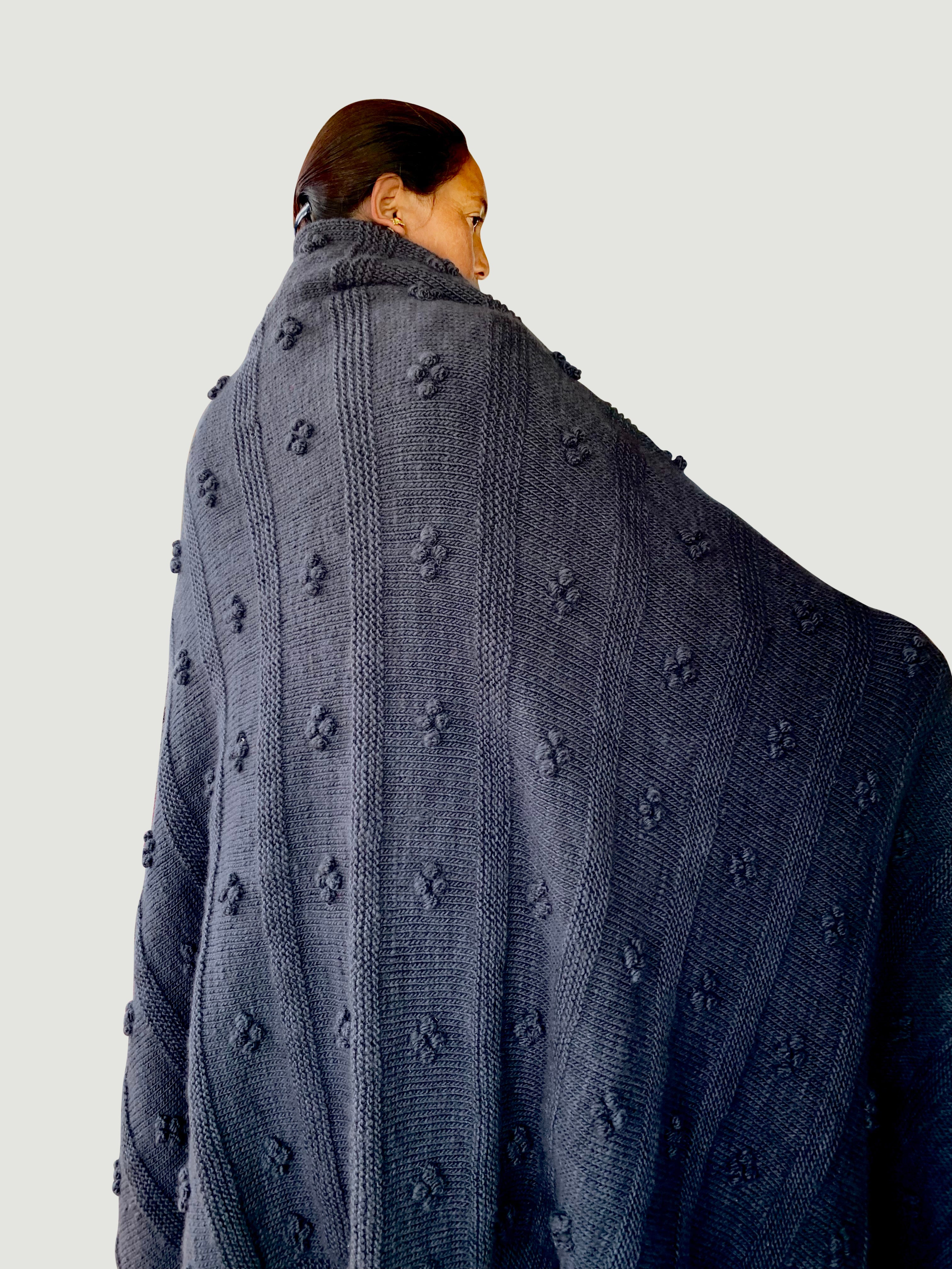 Charcoal Grey Merino Popcorn Wrap