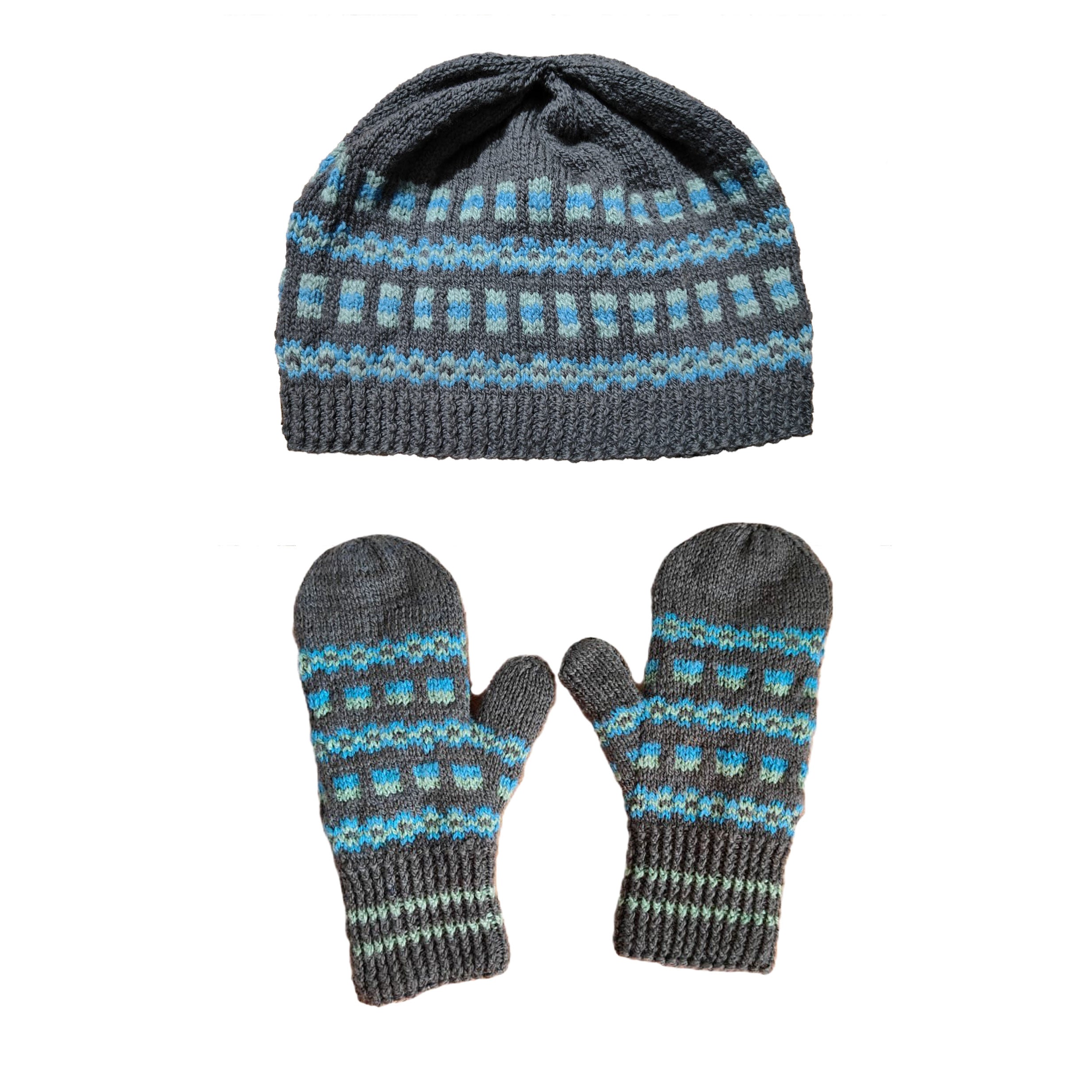 Slope Check Hand-dyed Wool Cap and Mittens